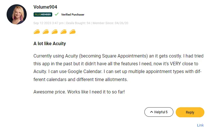 Positive feedback from a satisfied Trafft scheduling user.