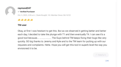 Positive user review highlighting the effectiveness of TaskMagic automation