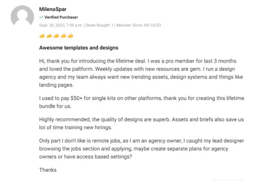 Positive user testimonial about the UIFry lifetime deal