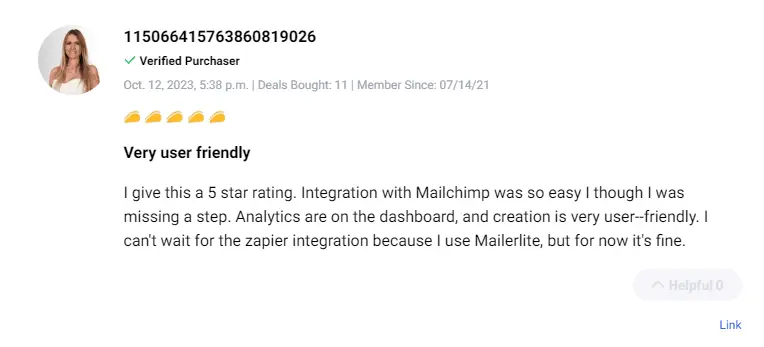 Positive user testimonial highlighting the effectiveness of Rhym marketing tools.
