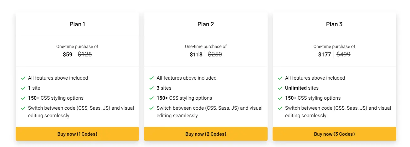 Pricing tiers and features for the Microthemer AppSumo deal