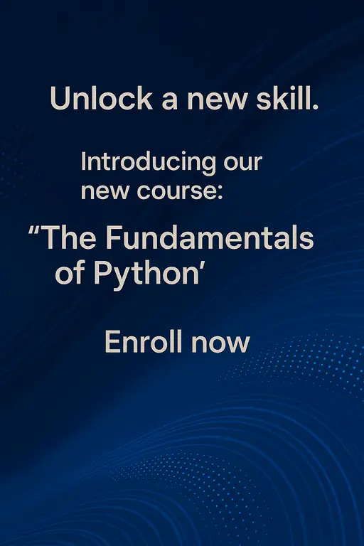 Professional online course launch poster with educational graphics and text