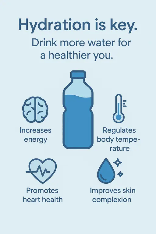 Refreshing poster design encouraging daily hydration and water intake.