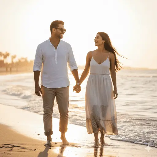 Romantic couple kissing on the beach during a vibrant sunset
