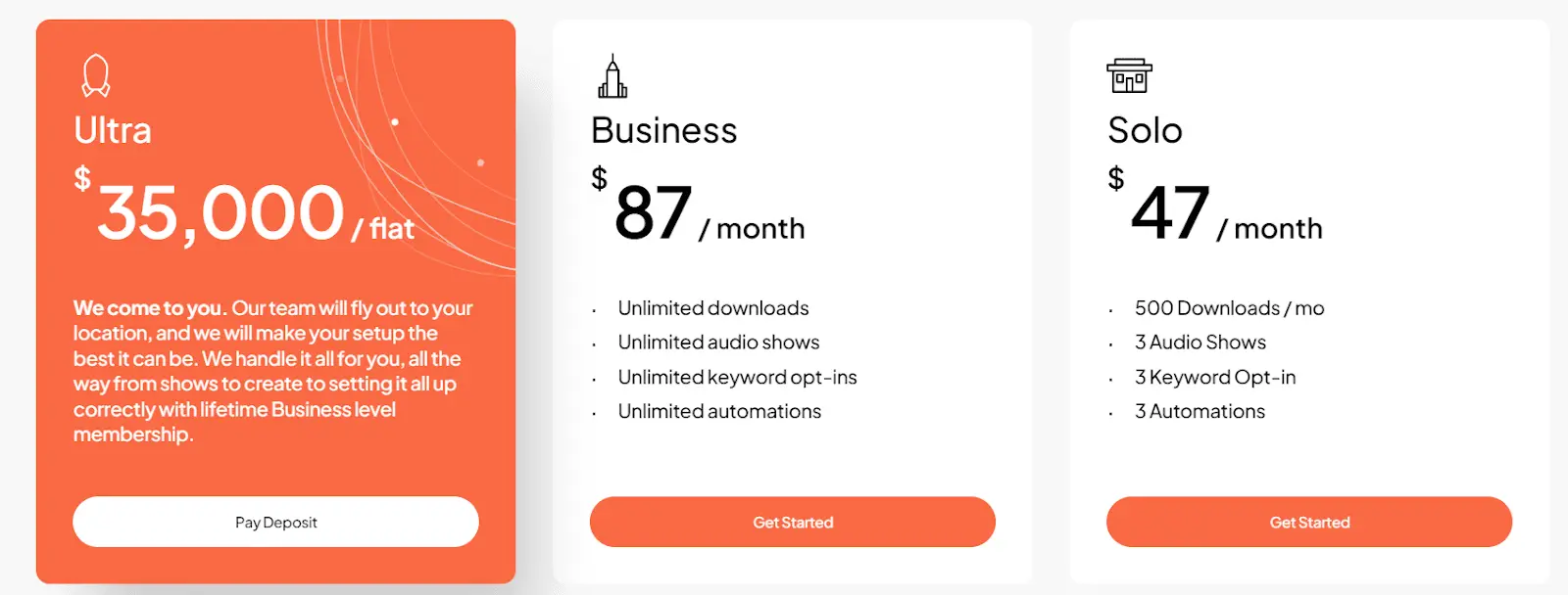 Standard subscription pricing plans listed on the official Hiro.fm website