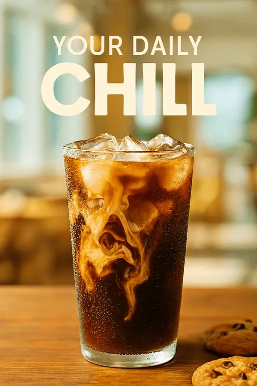 Tall glass of refreshing iced coffee with swirling milk