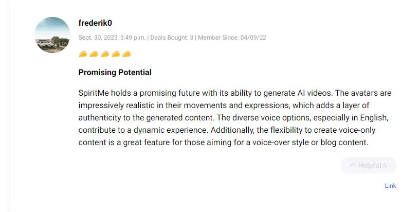 Third customer testimonial evaluating the Spiritme AI video tool