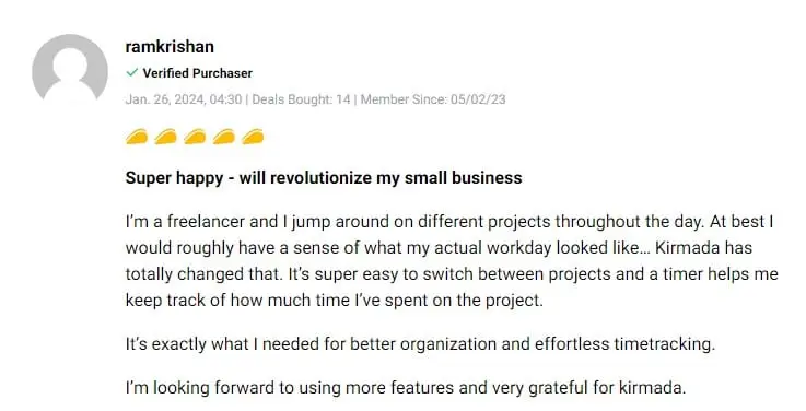 User feedback rating Kirmada as a top project management tool