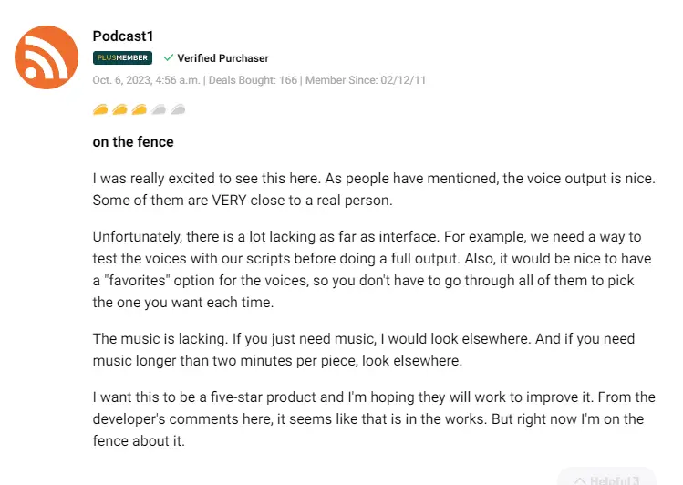 User review discussing the value of the Speechki lifetime deal