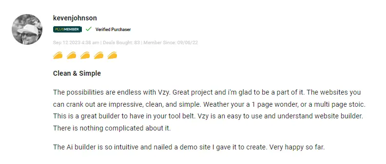 User reviews and ratings for the Vzy website builder