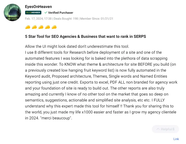 User testimonials and ratings for the Textfocus keyword research tool