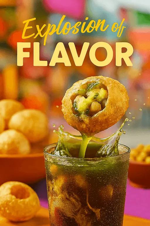 Vibrant food poster showcasing a crispy pani puri flavor bomb