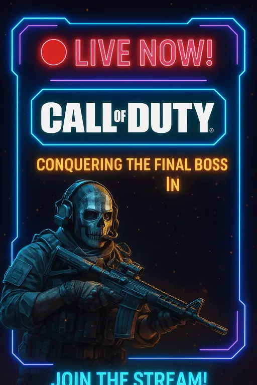 Vibrant gaming live stream poster with neon lights and controller