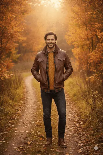 Warm portrait of a person in an autumn countryside setting