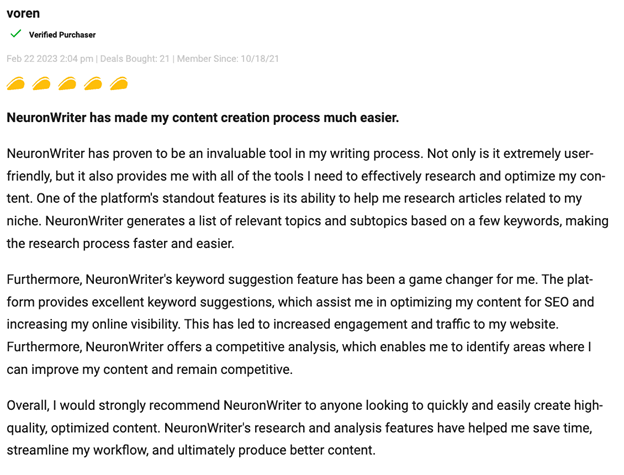 What Customers Think About NeuronWriter