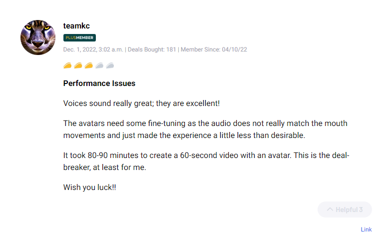 Feedback from Customer for Synthesys AI Studio Lifetime Deal4