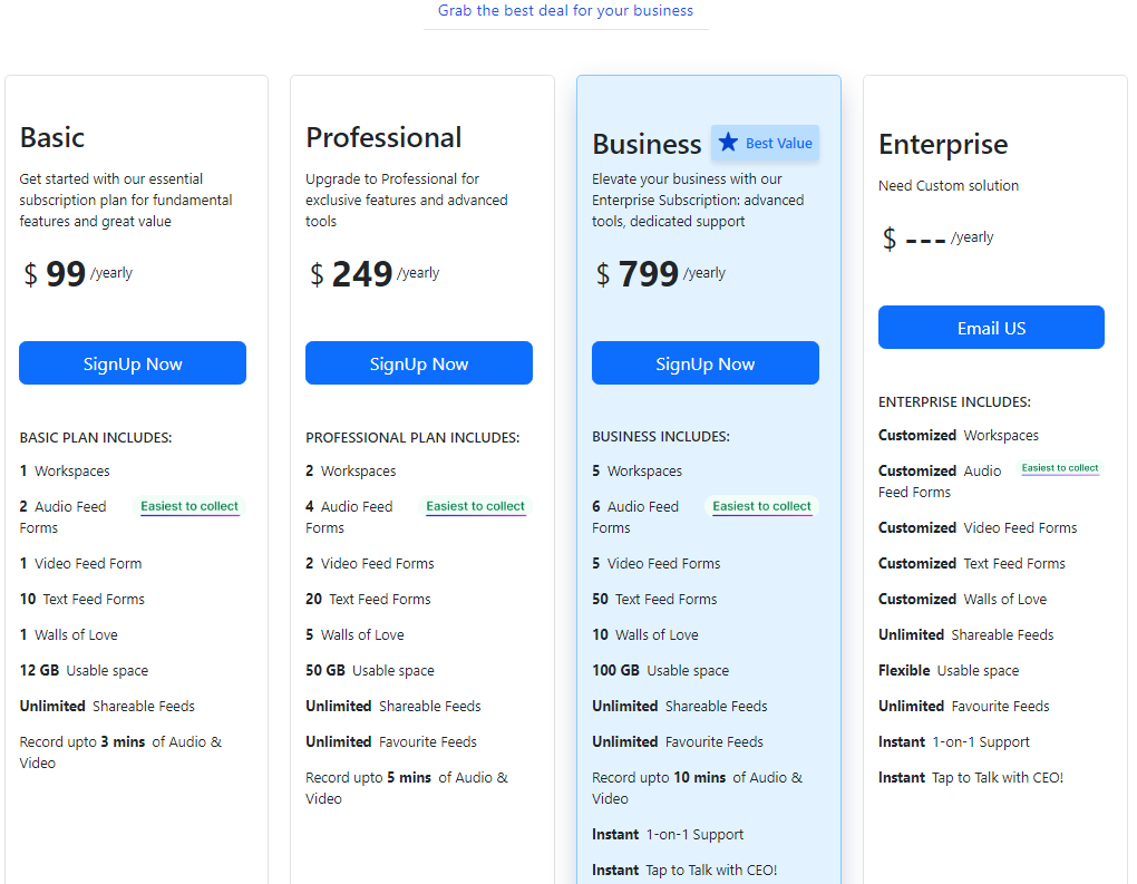 Feedspace Official Pricing